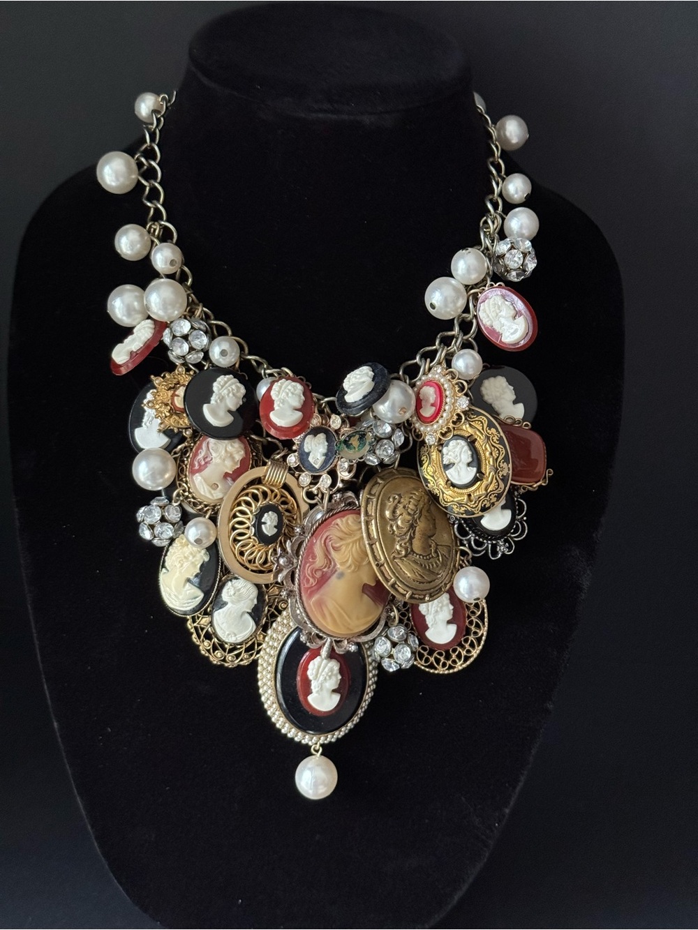 Spectacular Artisan-Crafted Up-Cycled One-of-a-Kind Cameo Statement Necklace